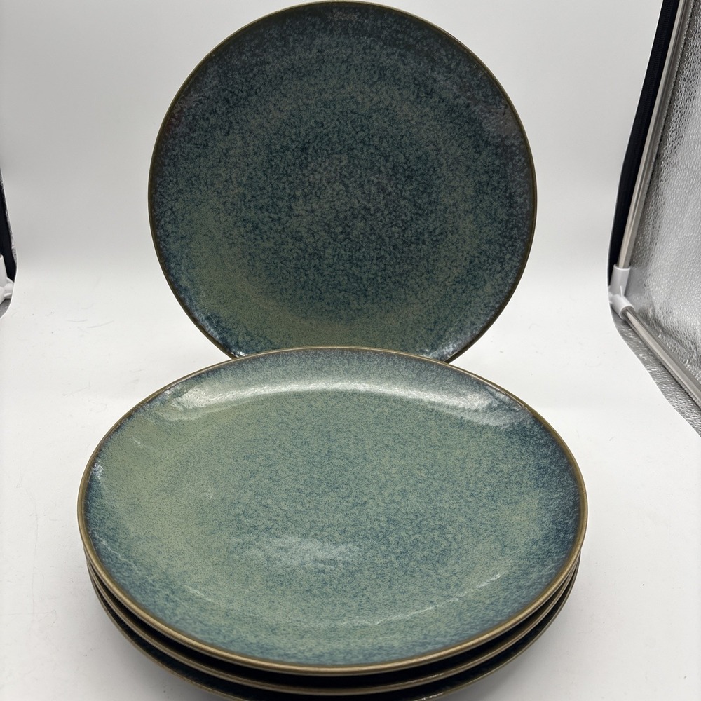 Set Of 4 Pier 1 Azzurro Dinner Plates 10.5" Reactive Teal Blue Glaze